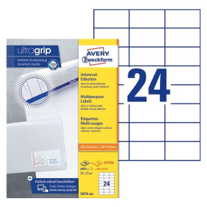 Avery Zweckform® 3474-200 Universal-Etiketten, 70 x 37 mm, 220 Bogen/5.280 Etiketten, weiß