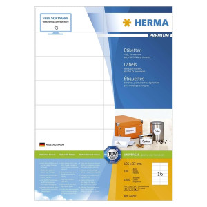 Herma 4462 Etiketten Premium A4, weiß 105x37 mm Papier matt 1600 St.