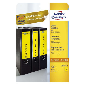 Avery Zweckform® L4769-20 Ordner-Etiketten - breit/kurz, (A4 - 20 Blatt) 80 Stück, gelb