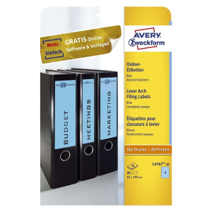 Avery Zweckform® L4767-20 Ordner-Etiketten - breit/kurz, (A4 - 20 Blatt) 80 Stück, blau