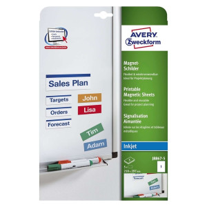 Avery Zweckform® J8867-5 Magnet-Schilder, 210 x 297 mm, spezialbeschichtet, 5 Blatt/5 Etiketten, weiß
