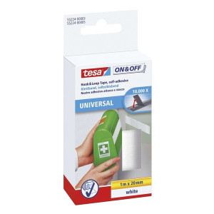 Tesa® On & Off Klettband - 1 m x 20 mm, weiß, selbstklebend