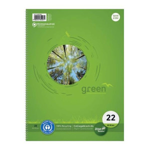 Ursus Green Collegeblock - A4, 80 Blatt, 70g/qm, 5 mm, kariert