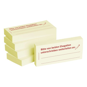 Bedruckte Haftnotizen - Text: Bitte von beiden Ehegatten unterschreiben weiterleiten an: