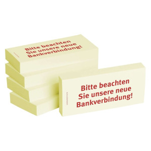 Bedruckte Haftnotizen - Text: Bitte beachten Sie unsere neue Bankverbindung