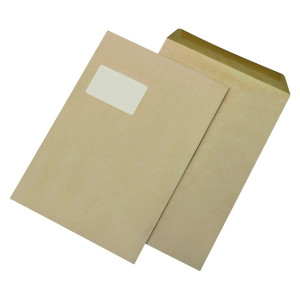 MAILmedia® Versandtaschen Recycling - C4 , mit Fenster, gummiert, 90 g/qm, braun, 250 Stück