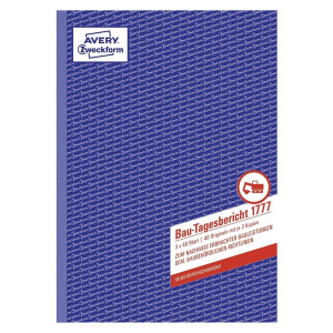 Avery Zweckform® 1777 Bau-Tagesbericht, DIN A4, selbstdurchschreibend, 3 x 40 Blatt, weiß, gelb, rosa