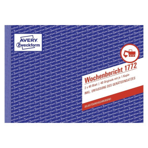 Avery Zweckform® 1772 Wochenbericht, DIN A5 quer, selbstdurchschreibend, 2 x 40 Blatt, weiß, gelb