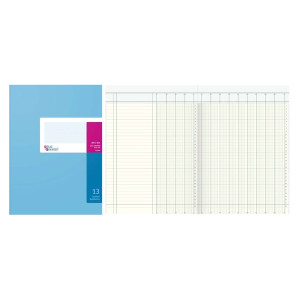 König Ebhardt Spaltenbuch A4 in Kopfleisten-Ausführung - blauer Kartonumschlag, Schema über 2 Seiten, 13 Spalten, 40 Blatt