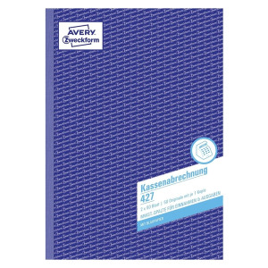 Avery Zweckform® 427 Kassenabrechnung, DIN A4, mit MwSt.-Spalte, 2 x 50 Blatt, weiß, gelb