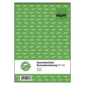 Sigel® Kassenberichte/Bestandsrechnung - A5, 50 Blatt