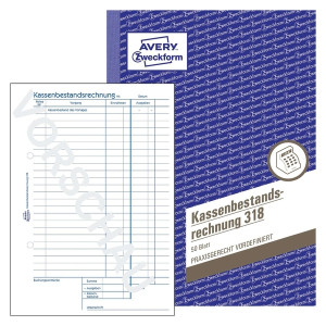 Avery Zweckform® 318 Kassenbestandsrechnung, DIN A5, vorgelocht, 50 Blatt, weiß