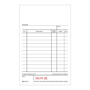 RNK Verlag Kassenzettelblöcke mit Abrechnungslisten, oben geheftet - 100 x 150 mm, 2 x 50, 1-farbig