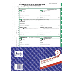 Avery Zweckform® 2887 Mahnbescheid, DIN A4, selbstdurchschreibend, 1 Satz, grün