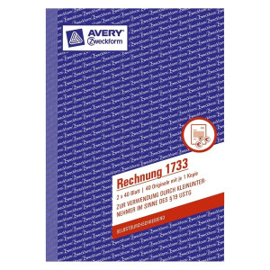 Avery Zweckform® 1733 Rechnung Kleinunternehmer, selbstdurchschreibend, DIN A5, 2x40 Blatt