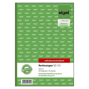 Sigel® Rechnungen mit fortlfd. Nummerierung - A5, 1. u. 2. Blatt bedruckt, SD, MP, 2 x 50 Blatt