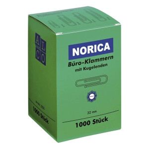 NORICA Büroklammern mit Kugelenden - 32 mm glatt, verzinkt, 1.000 Stück