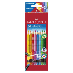 Faber-Castell Buntstift Colour GRIP Radierbare - 10 Farben sortiert mit Radiergummi, Kartonetui