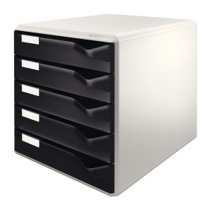 Leitz 5280 Schubladenset Post-Set - A4/C4, 5 halboffene Schubladen, lichtgrau/schwarz