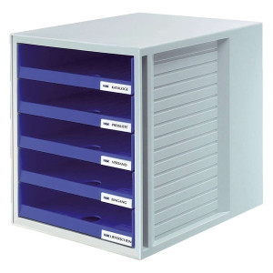 HAN Schublabdenbox SCHRANK-SET - A4/C4, 5 offene Schubladen, lichtgrau/blau