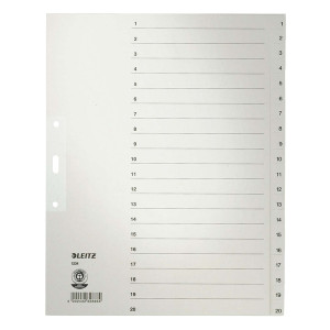 Leitz 1234 Zahlenregister - 1-20, Papier, A4 Überbreite, 20 Blatt, grau