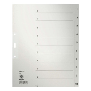 Leitz 1232 Zahlenregister - 1-10, Papier, A4 Überbreite, 10 Blatt, grau