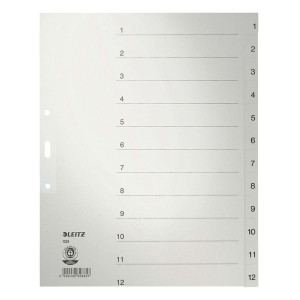 Leitz 1233 Zahlenregister - 1-12, Papier, A4 Überbreite, 12 Blatt, grau