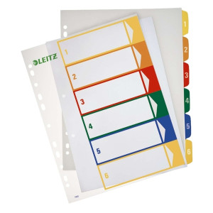 Leitz 1292 Zahlenregister - PP, blanko, bedruckbar, A4 Überbreite, 6 Blatt, farbig