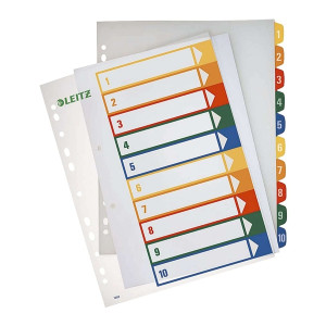 Leitz 1293 Zahlenregister - PP, blanko, bedruckbar, A4 Überbreite, 10 Blatt, farbig