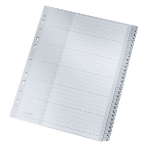 Leitz 1281 Zahlenregister - 1-31, PP, A4 Überbreite, 31 Blatt, grau