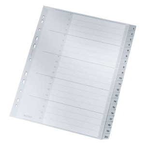 Leitz 1284 Zahlenregister - 1-20, PP, A4 Überbreite, 20 Blatt, grau