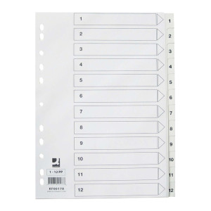Q-Connect Zahlenregister - 1 - 12, PP, A4, 12 Blatt, weiß