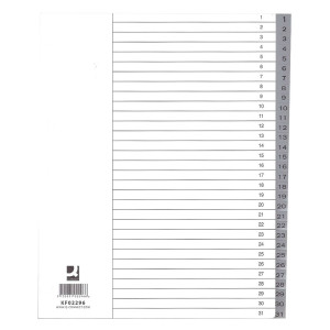 Q-Connect Zahlenregister - 1 - 31, PP, A4 Überbreite, 31 Blatt, grau