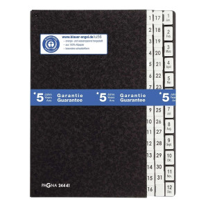 Pagna® Pultordner Hartpappe - 1 - 31 und 1-12 / Jan. - Dez., 44 Fächer, schwarz