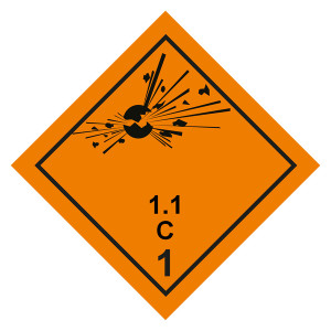 Gefahrzettel, Gefahrgutaufkleber Klasse 1.1 C Explosive Stoffe