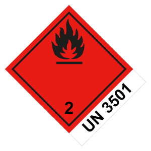 Gefahrzettel Gefahrgutaufkleber Klasse 2.1 Entzündbare Gase mit UN 3501 Flamme Schwarz