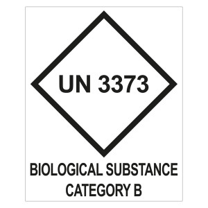 Gefahrzettel, Ansteckungsgefährliche Stoffe, mit UN 3373, BIOLOGICAL SUBSTANCE CATEGORY B