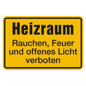 Hinweisschild "Heizraum - Rauchen, Feuer und offenes Licht verboten" Aluminium geprägt und gelocht