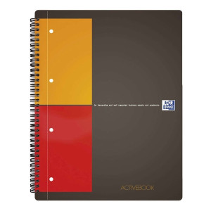 Oxford International Activebook - A4+, 5 mm kariert, 80 Blatt, Register und Dokumententasche, grau