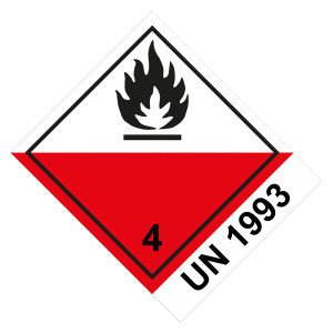 Gefahrzettel Gefahrgutaufkleber Klasse 4.2 Selbstentzündliche Stoffe mit UN 1993 Flamme Schwarz
