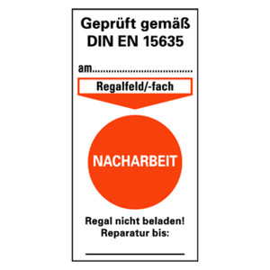 Prüfetikett für Regalkennzeichnung, orange "Nacharbeit" 40 x 80 mm Folie 50 Stück/Pack