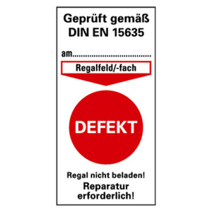 Prüfetikett für Regalkennzeichnung, rot "Defekt" 40 x 80 mm Folie 50 Stück/Pack