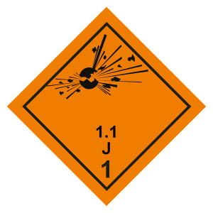 Gefahrzettel, Gefahrgutaufkleber Klasse 1.1 J Explosive Stoffe