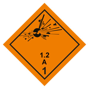Gefahrzettel, Gefahrgutaufkleber Klasse 1.2 A Explosive Stoffe