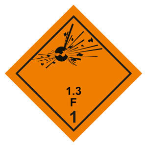 Gefahrzettel, Gefahrgutaufkleber Klasse 1.3 F Explosive Stoffe