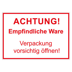 Paketaufkleber Achtung! Empfindliche Ware Verpackung vorsichtig öffnen!