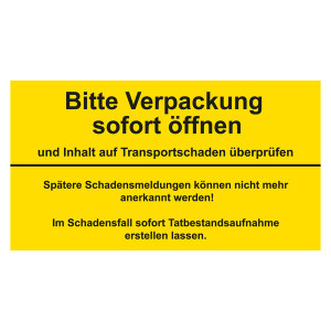 Paketaufkleber Bitte Verpackung sofort öffnen