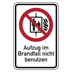 Verbotsschild Kombischild Aufzug im Brandfall nicht benutzen