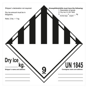 Gefahrzettel, Gefahrgutaufkleber Klasse 9 Verschiedene gefährliche Stoffe und Gegenstände mit UN 1845 Dry Ice Shipper's Declaration