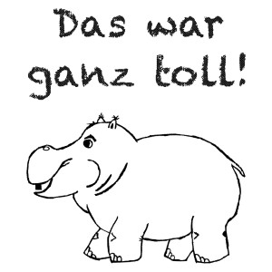 Belobigungsstempel Lehrer Holz "Das war ganz toll!" Nilpferd, 25 x 30 mm